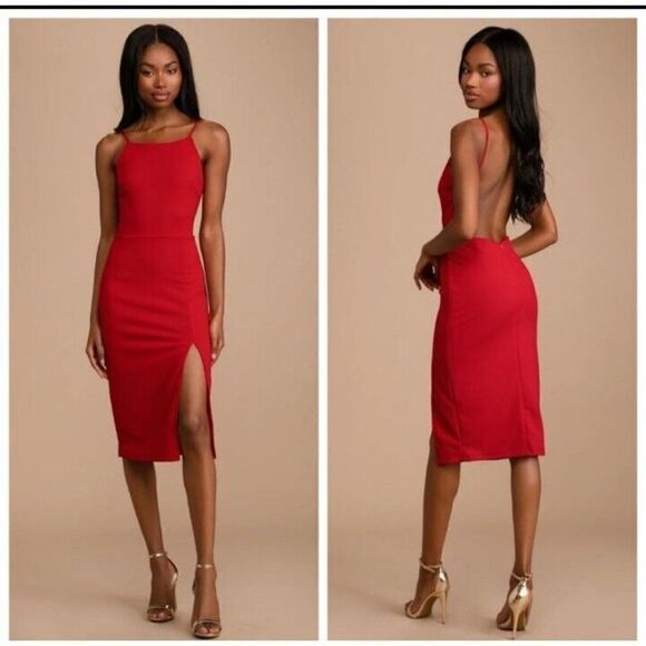 Lulu's Dress Red Never Look Back Red Backless Bodycon Midi Size Large - Picture 3 of 7
